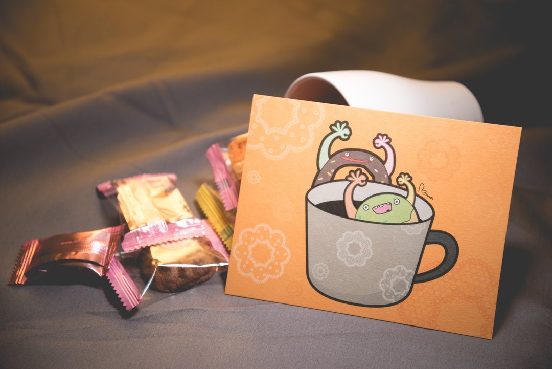 小妖怪咖啡杯●明信片 - 卡片/明信片 - 纸 橘色
