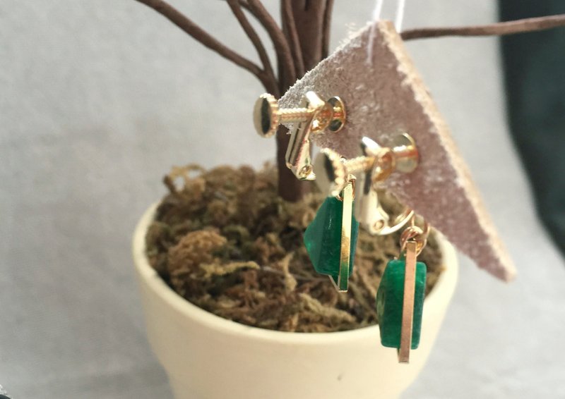 绿柠檬（三角玉夹式耳环） - 耳环/耳夹 - 宝石 绿色