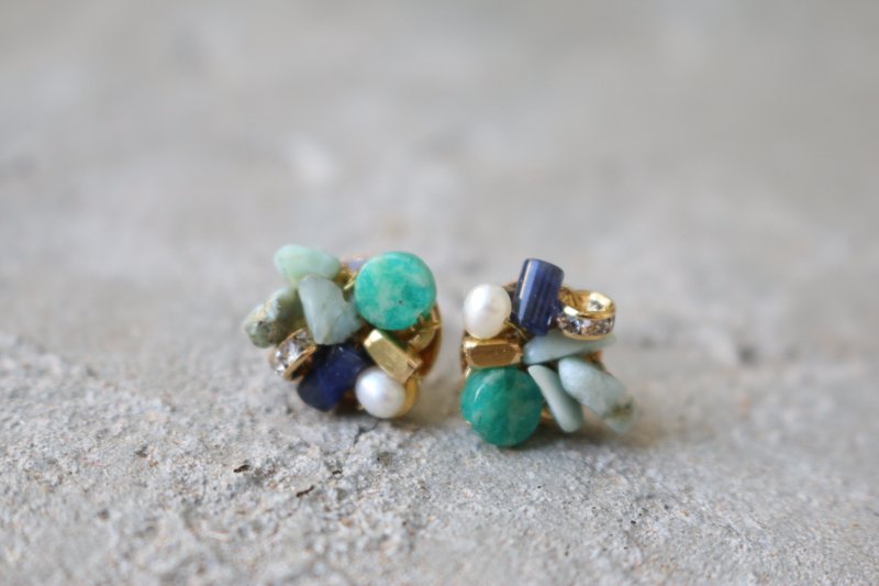 <☞ HAND IN HAND ☜> 苏联天河石-绿莱姆 耳环 (0331) - 耳环/耳夹 - 宝石 绿色