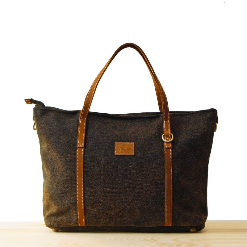 [Happa]帆布大方托特包-石洗帆布经典款 (Black 咖啡黑) - 手拿包 - 其他材质 黑色