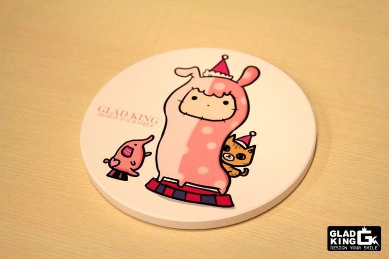 ★GLAD KING独家设计★草泥马羊驼忧伤粉红兔-陶瓷吸水杯垫 - 杯垫 - 其他材质 粉红色