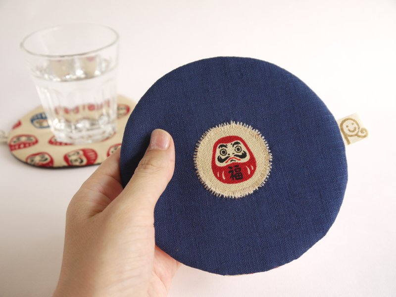 不倒翁福神 圆形双面杯垫 - 朝气蓝 - 杯垫 - 其他材质 蓝色