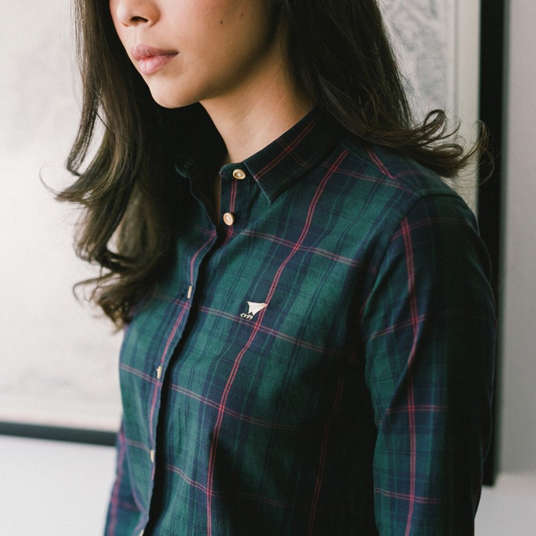 Women shirt: Slim-Normal collar - 女装衬衫 - 棉 绿色
