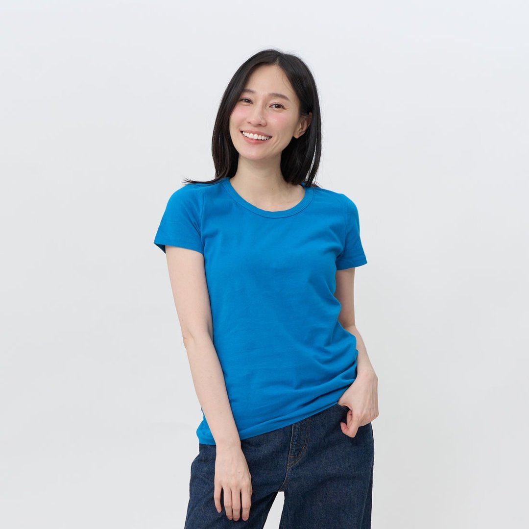 純色素面合身蜜桃棉短袖女Tee 海藍 - 女装 T 恤 - 棉．麻 蓝色
