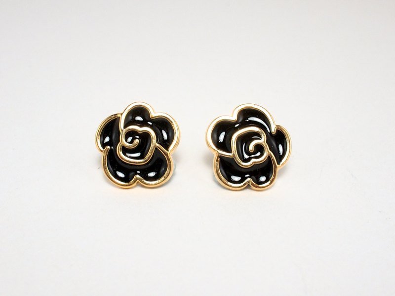 [Circle dot]牡丹回忆 - 耳环/耳夹 - 塑料 黑色