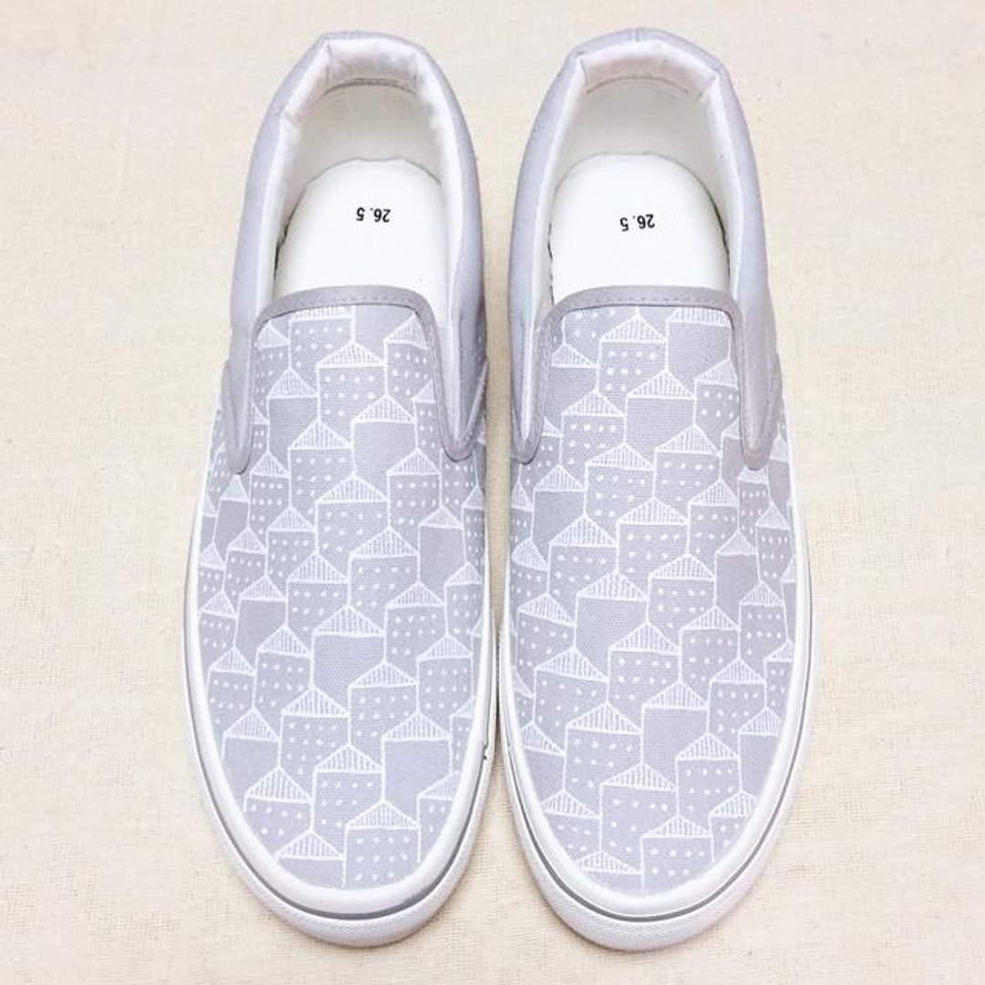 Home slippon men's size (gray) hand painted hand-painted sneakers LACICO LACICO order made custom-made production - 女款休闲鞋 - 其他材质 灰色