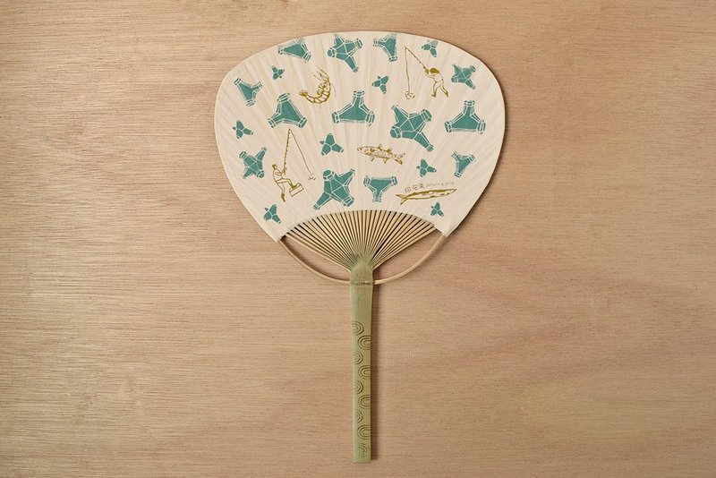 美浓手工布扇/消波块与海钓大叔/海水绿褐 - 电扇 - 竹 