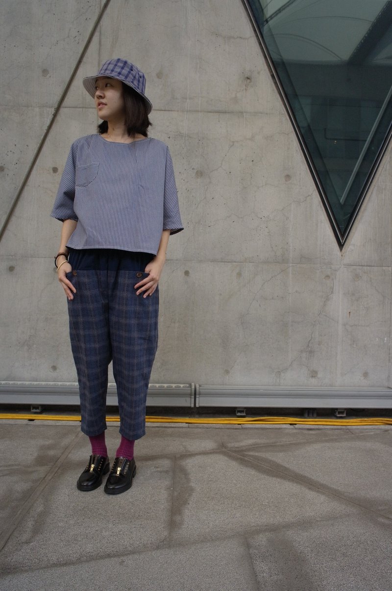 >>格子前口袋老爷裤 <<客人指定请勿下单 - 女装长裤 - 其他材质 蓝色