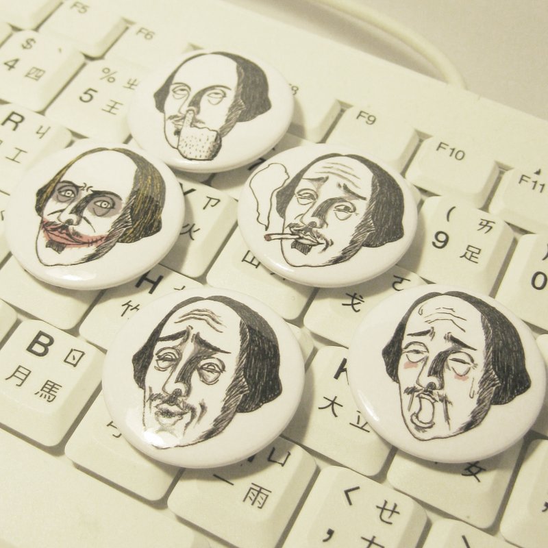 【莎士比亚先生系列】手绘风小胸章组合款(5枚) 限量10组特惠价 - 徽章/别针 - 塑料 白色