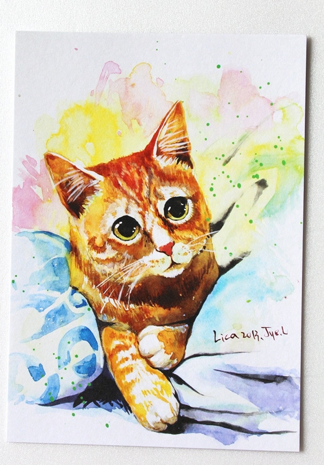 [喵信片] 水彩手绘猫 - 莉卡猫 (单张购买区) - 卡片/明信片 - 纸 橘色