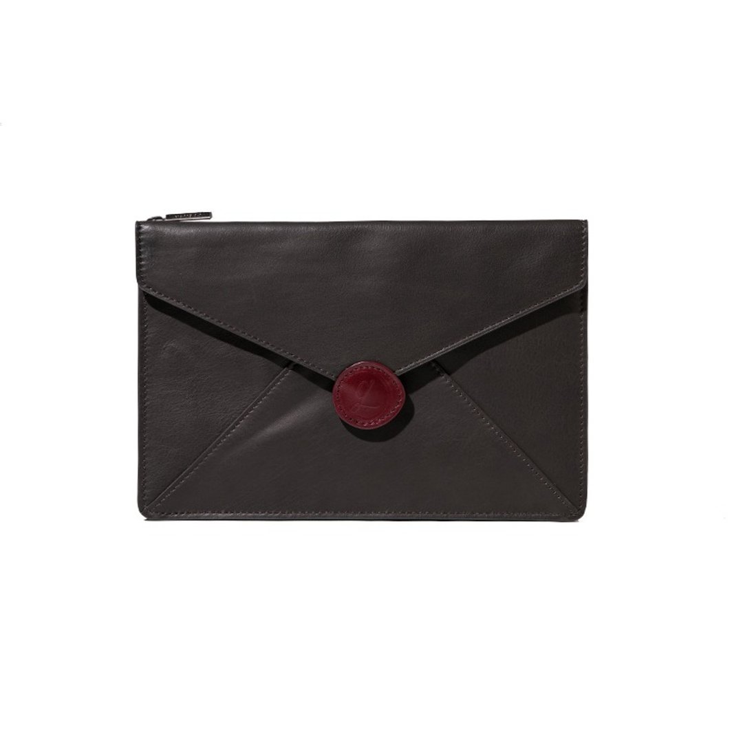 Envelope 真皮深灰信封收纳手拿包 - 手拿包 - 真皮 灰色