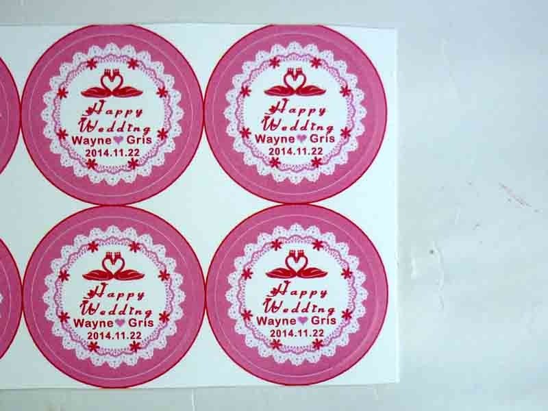 定制化蕾丝贴纸 婚礼贴纸 圆形贴 商品贴 亮膜贴纸 喜帖封口贴 手工皂贴纸~宠物相片贴纸写真贴纸 - 喜帖 - 纸 粉红色