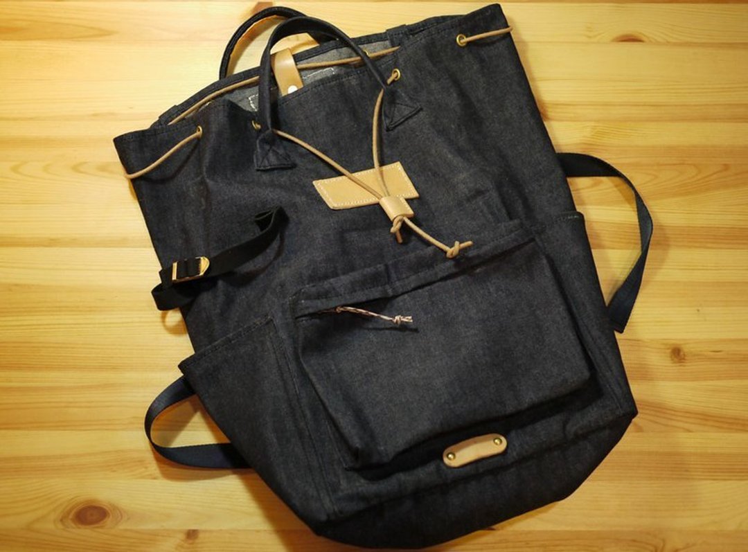 丹宁后背包 - backpack of denim - 束口袋双肩包 - 其他材质 蓝色