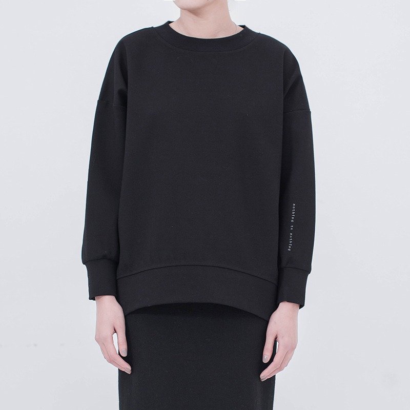 黑色 罗马布挺阔感 刺绣卫衣 oversize中性情侣款 廓形极简风 nothing to nothing - 女装上衣 - 绣线 黑色