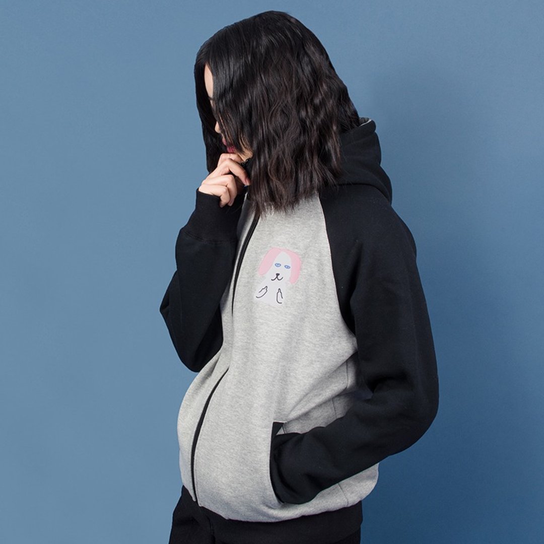 odd maker「滑板狗」纯棉拉链连帽防风内里加绒厚卫衣外套 - 女装休闲/机能外套 - 棉 灰色