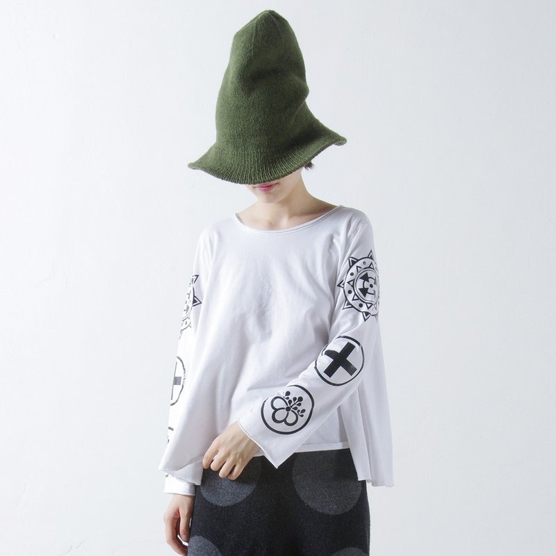 古印宽松长袖棉上衣 - imakokoni - 女装上衣 - 棉．麻 白色