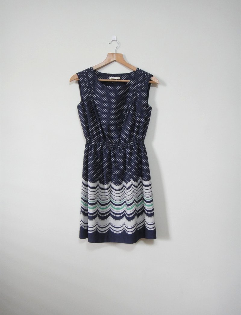 【Addition X Addition_手作．纯棉蓝底点点波纹．洋装】 - 洋装/连衣裙 - 其他材质 蓝色