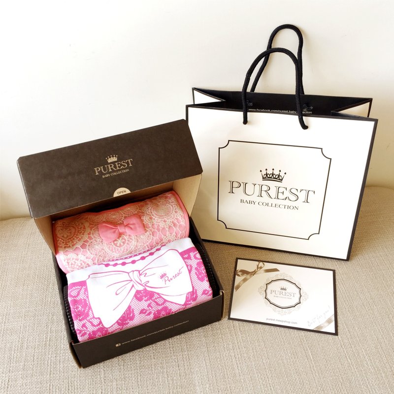 PUREST baby collection 长袖【衣漾兜粉美】宝宝礼盒组 (包屁衣+围兜) #女宝宝 弥月礼盒 满月礼 周岁 婴儿 新生儿 礼品 送礼首选 - 满月礼盒 - 棉．麻 粉红色