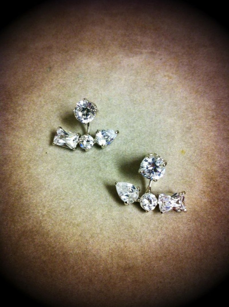 **DORCUS**晶钻系列* 几何锆石耳环/方晶锆石/重镀白K - 耳环/耳夹 - 其他金属 白色