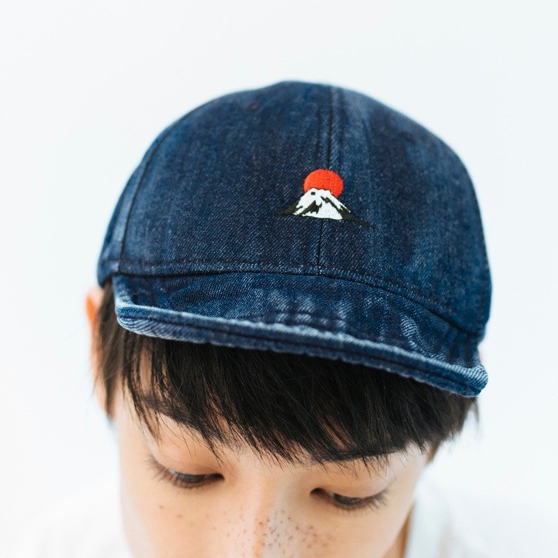 丹宁刺绣软帽 富士山 - 帽子 - 其他材质 蓝色