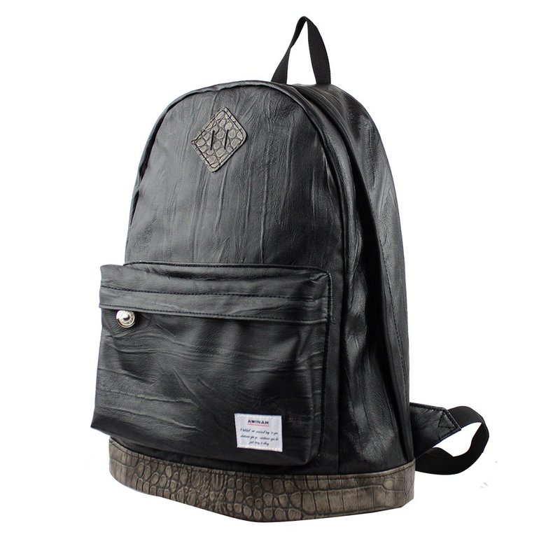 率劲黑色后背包【am-0286】 - 后背包/双肩包 - 人造皮革 黑色