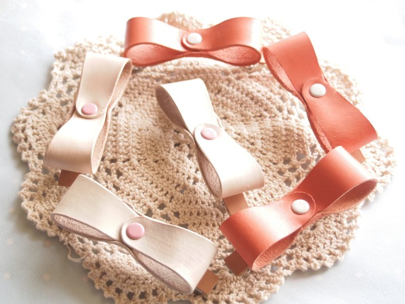 【Mind Love】手工皮革  少女心蝴蝶结发饰/发夹 - 发饰 - 真皮 多色