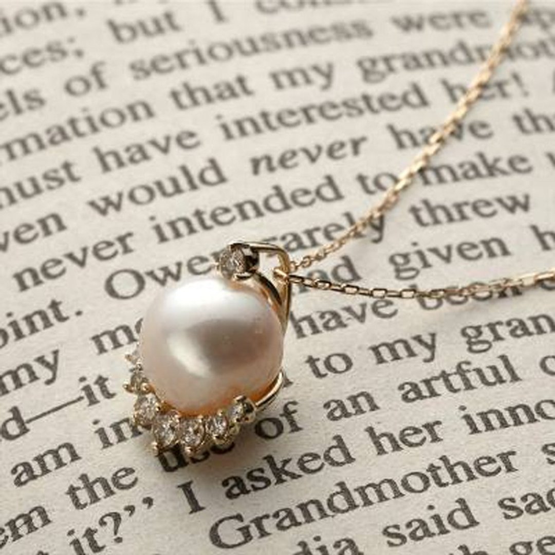 [Necklace] K10YG + Diamond + freshwater pearl of Petit jewelry necklace / FirstN01 - 项链 - 其他金属 黄色