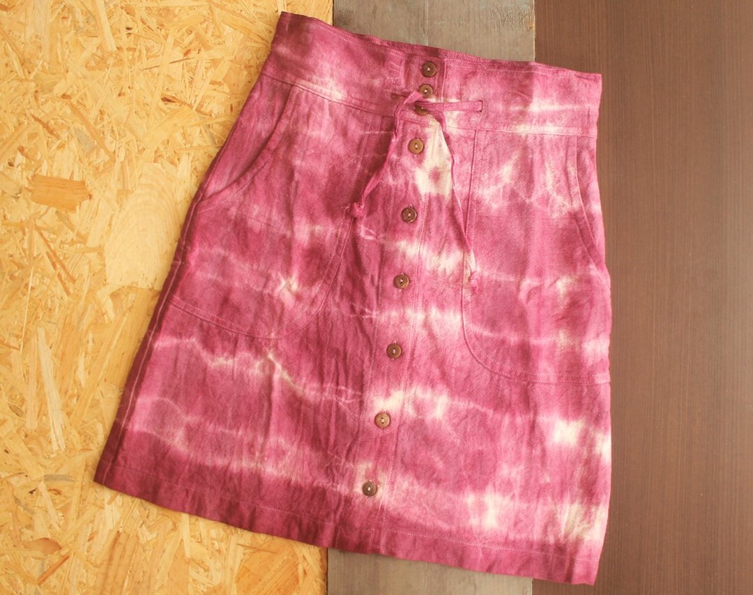 EARTH.er  │"PINK FLASH"天然植物染高腰裙 ● "PINK FLASH" Natural Dyed High Waist Skirt│ :: 香港原创设计品牌 :: - 裙子 - 棉 红色