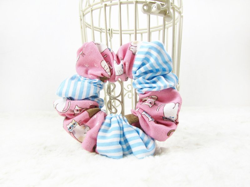 可爱眼镜猫 - 大肠圈 发圈 发束 - 发饰 - 棉．麻 粉红色