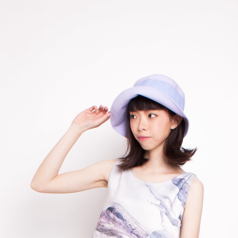 JOJA│ 紫花朵压纹 x 粉紫 法式乡村淑女帽 现货/订制 - 帽子 - 其他材质 紫色