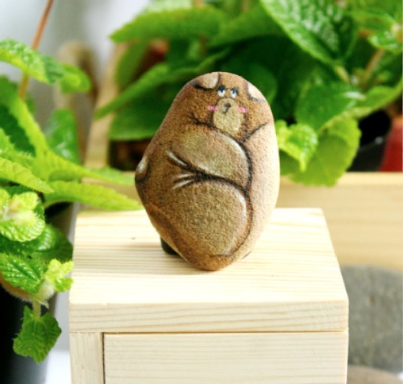 害羞的熊石头插画（含 10*10 厘米木盒） - 植栽 - 植物．花 咖啡色