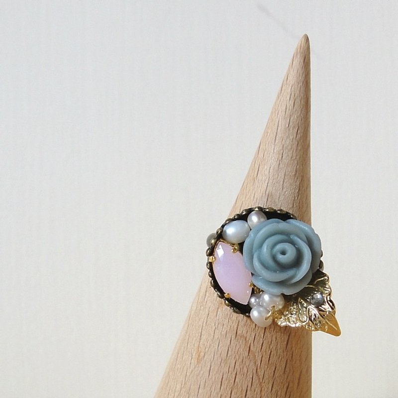 {KRN0012}丝绒蓝玫瑰圆舞曲古铜戒指(限量x1) - 戒指 - 宝石 蓝色