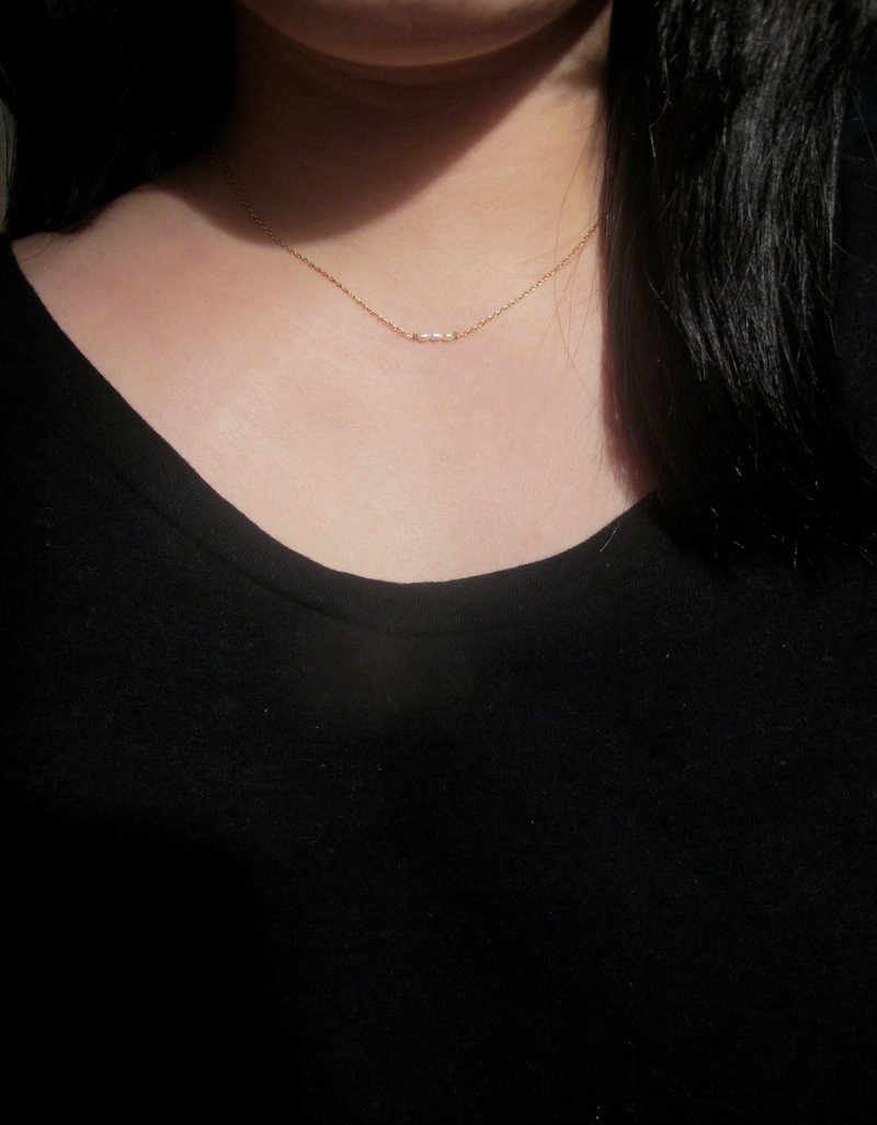 极简天然珍珠项链 ◊  天然珍珠 金色项链 - 项链 - 宝石 白色