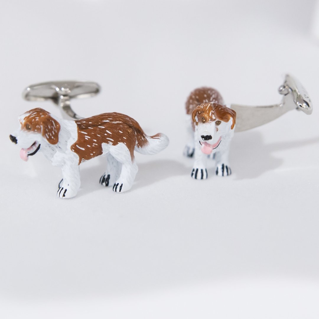 手工上色小狗袖扣 DOG CUFFLINKS - 袖扣 - 其他金属 