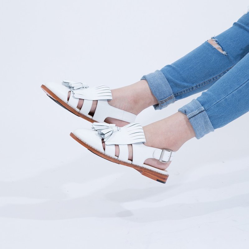 Kumamoto Sandal White - 男女凉鞋 - 真皮 白色