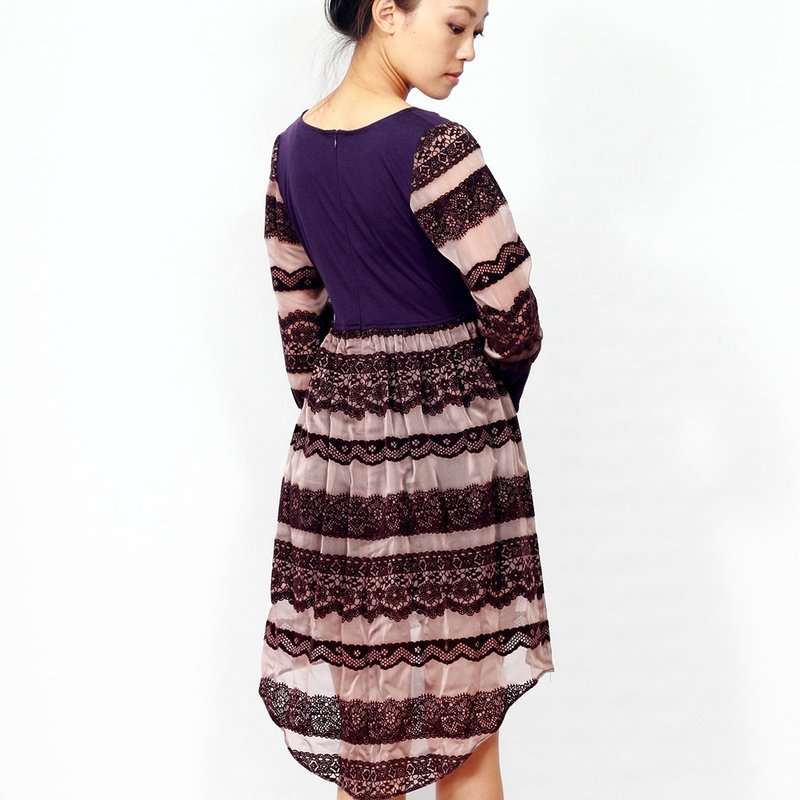 圣诞 礼物**冬装出清*紫色的茉莉公主**紫色蕾丝小宫廷前短后长洋装 BEZALEEL/礼服 伴娘服 - 洋装/连衣裙 - 聚酯纤维 紫色