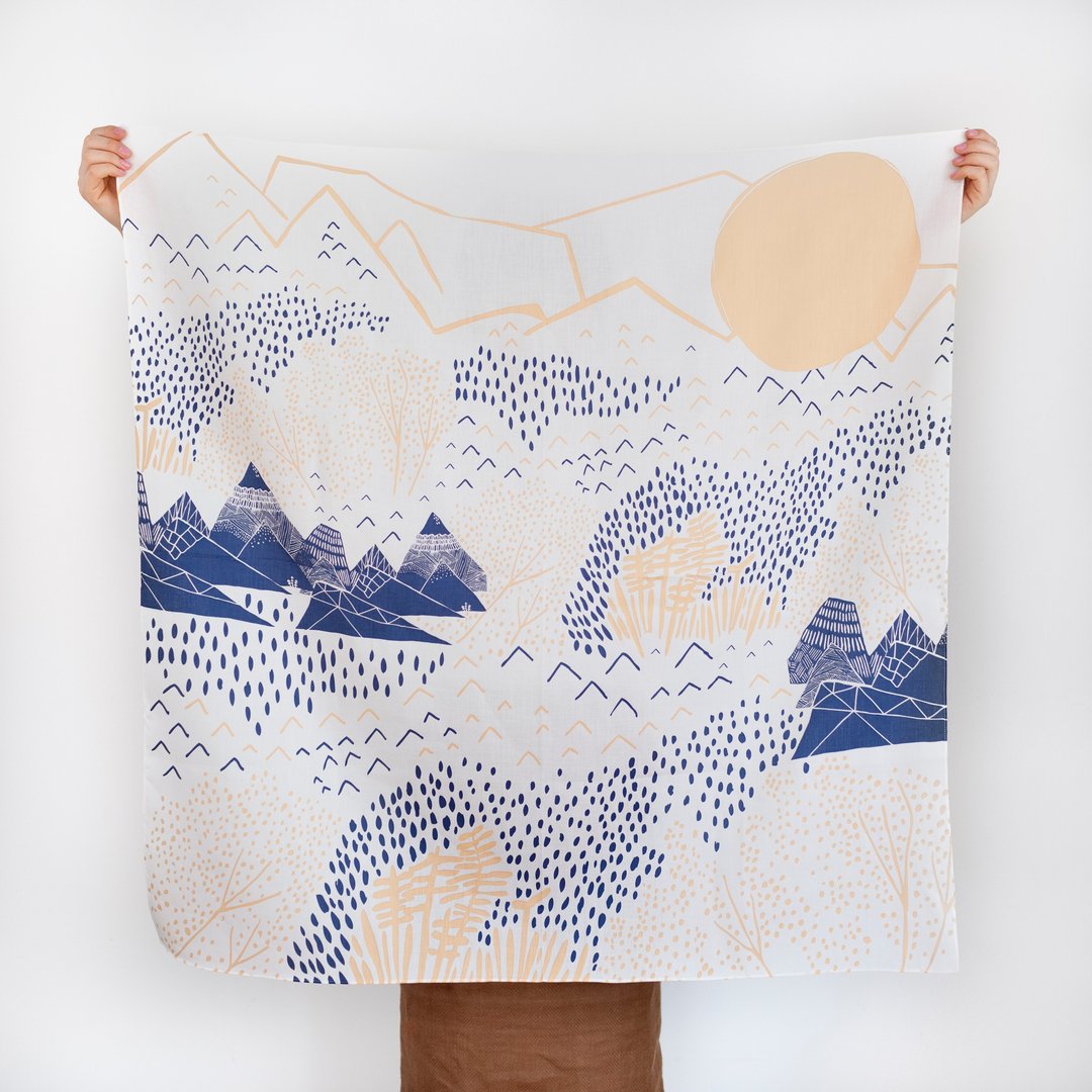 Link Mountain Blossom Furoshiki 日本风吕敷 - Cream - 侧背包/斜挎包 - 棉 黄色