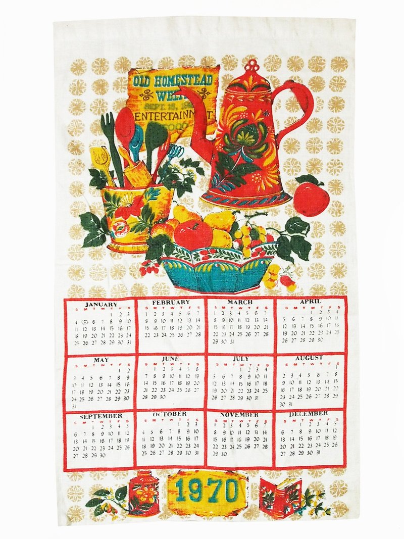 1970 美国早期布面月历 Dinner table - 其他 - 其他材质 红色