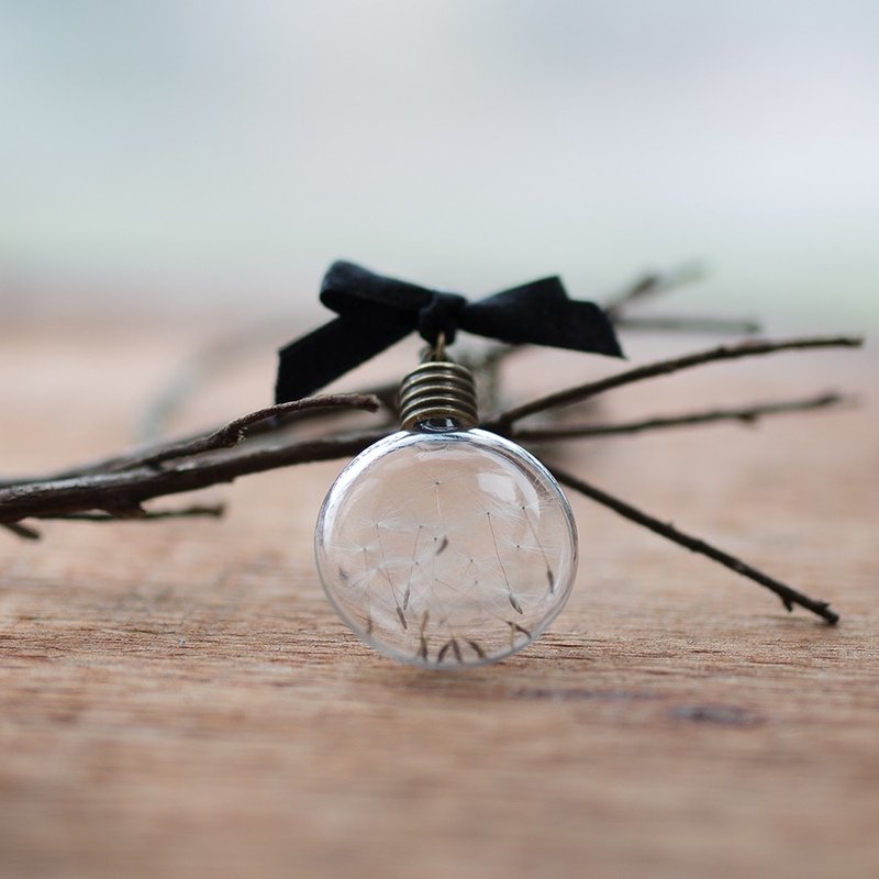 OOPSY - 手工扁圆形玻璃泡泡公英项链 古铜色 - 项链 - 玻璃 金色