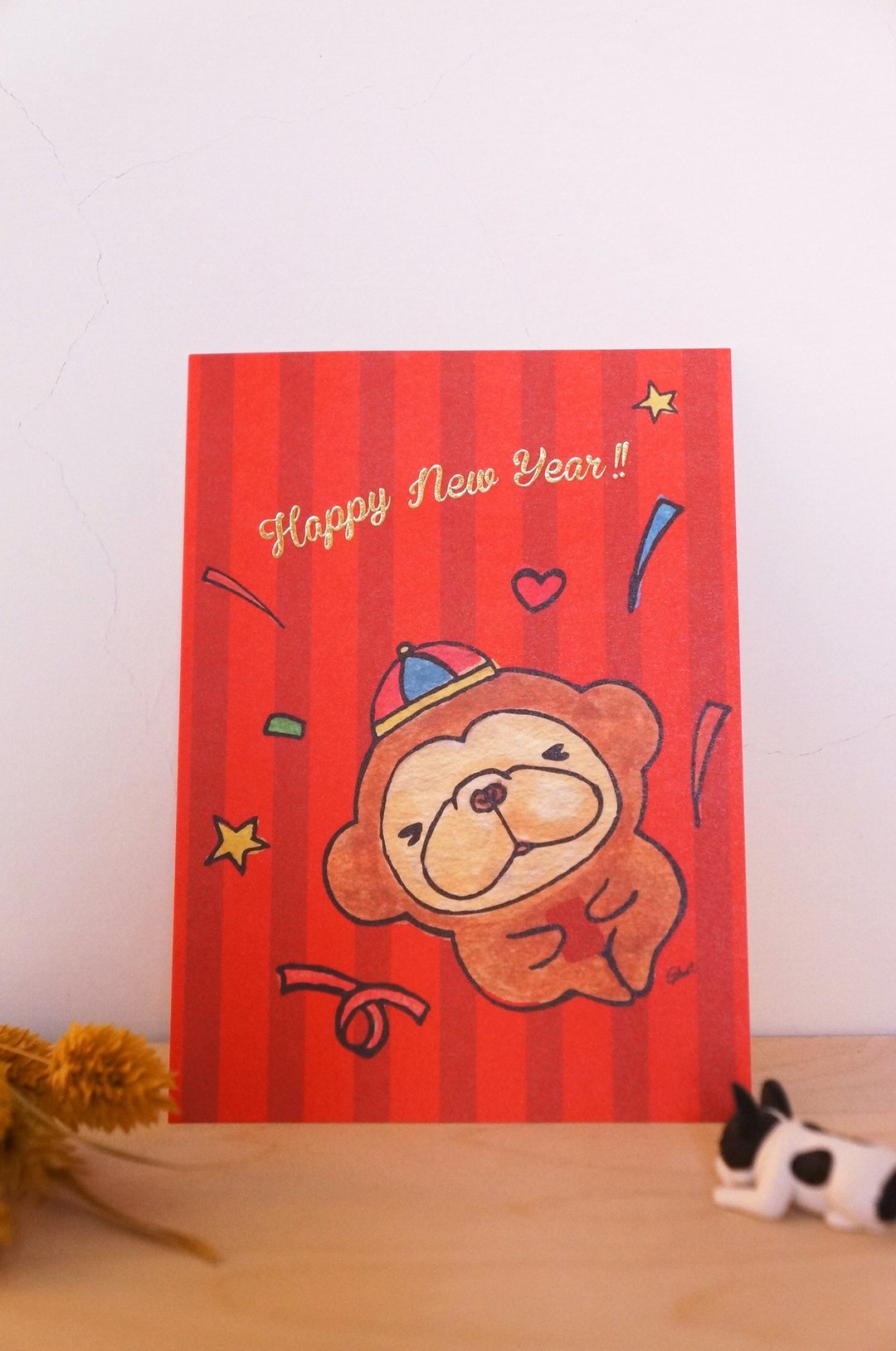 NEW-烫金新年贺卡-开运蹦蹦猴 - 卡片/明信片 - 纸 红色