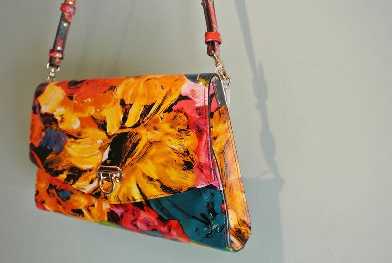 大花油彩两用外出包 - 手提包/手提袋 - 真皮 