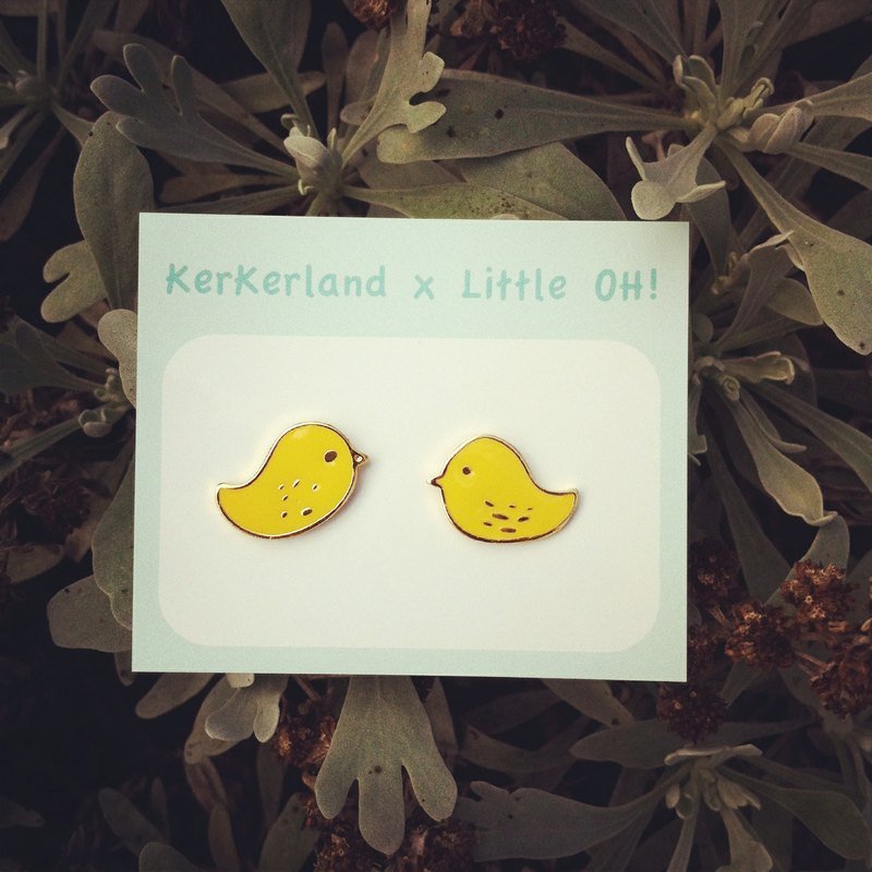 啾啾鸟儿☉手作耳环 - 耳环/耳夹 - 其他金属 黄色