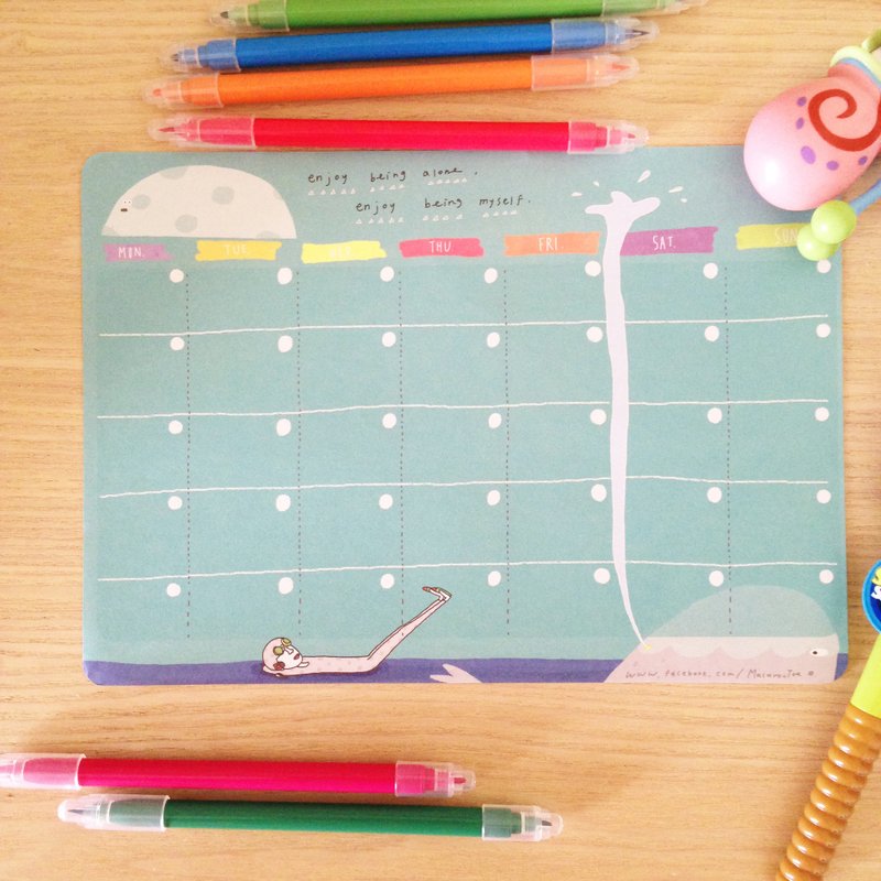 ✿Macaron TOE 马卡龙脚趾✿ 一个人 /墙上月历纸(一包同款6入) - 信封/信纸 - 纸 蓝色