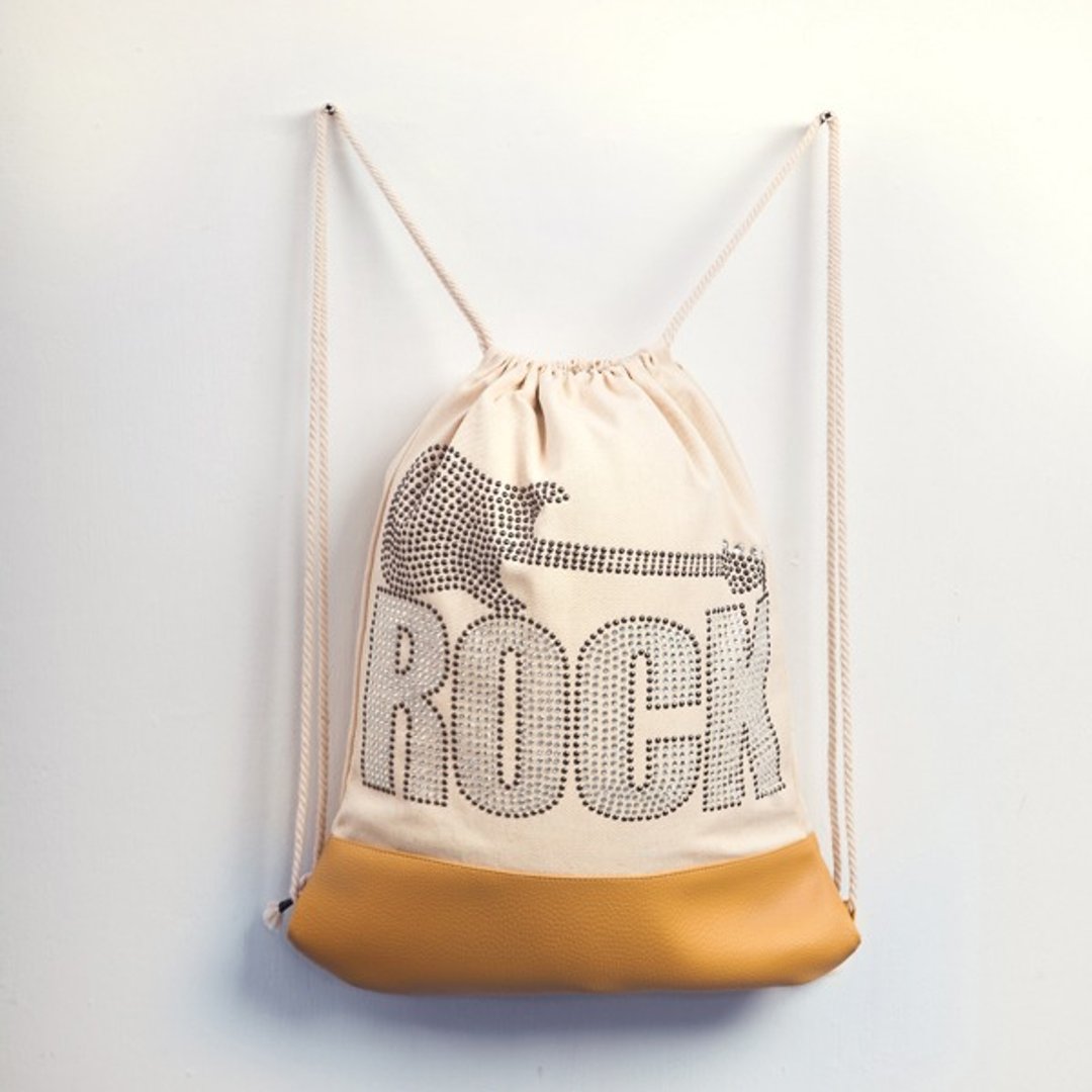 【GFSD】水钻精品-就是爱摇滚!ROCK&ROLL -【吉他】后背包 - 束口袋双肩包 - 其他材质 咖啡色