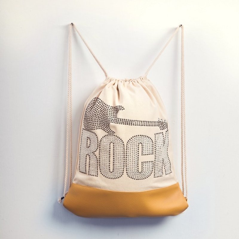 【GFSD】水钻精品-就是爱摇滚!ROCK&ROLL -【吉他】后背包 - 束口袋双肩包 - 其他材质 咖啡色