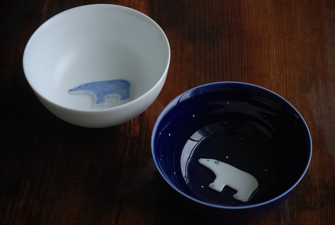 三浅陶瓷|原创设计 雪国精灵 北极熊稻碗 白熊+青熊 稻碗一对儿  饭碗新婚 生日创意礼物 - 碗 - 其他材质 绿色