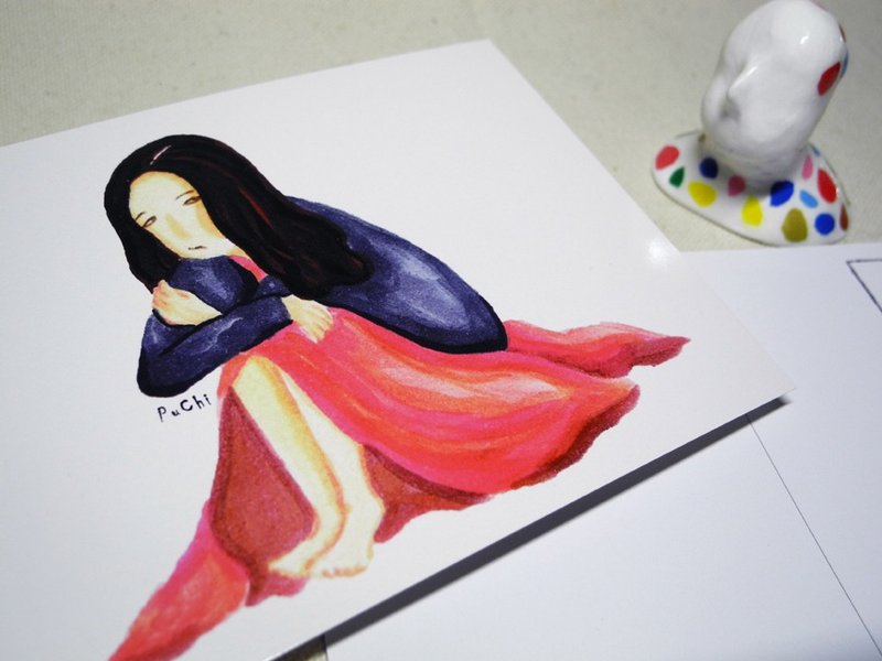 PuChi/自画像/女孩/明信片/忧郁/ Begone, dull care! - 卡片/明信片 - 纸 多色