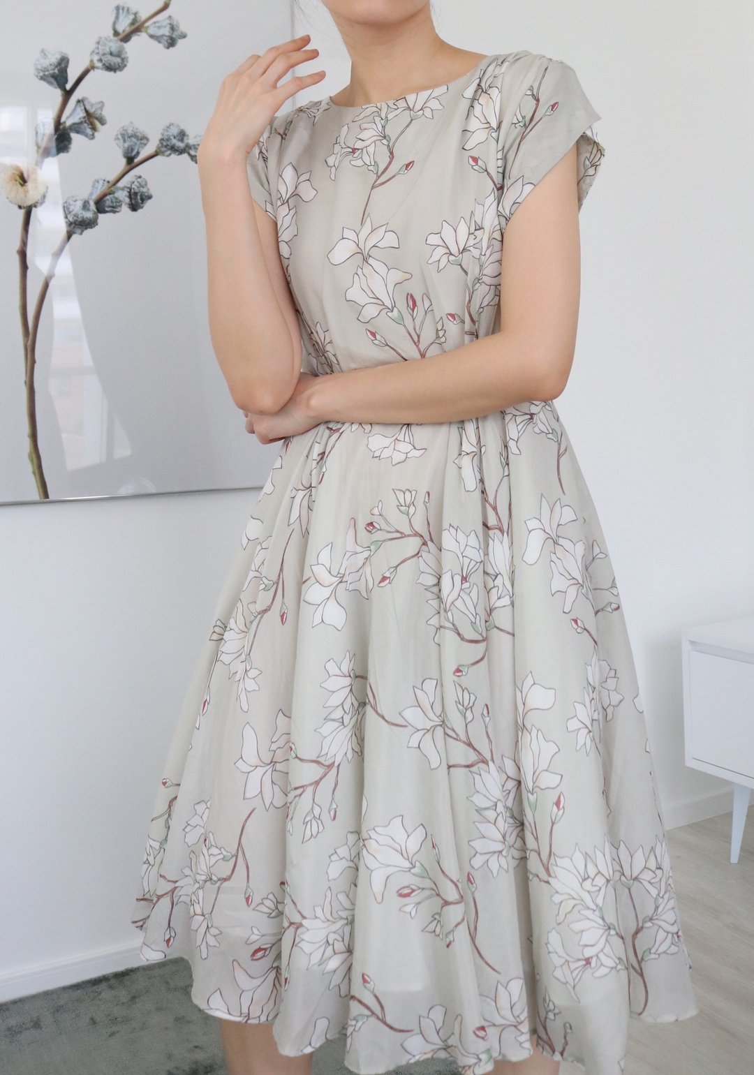 Formose Dress- 木兰花印花花苞袖天丝洋装 (补货) - 洋装/连衣裙 - 丝．绢 