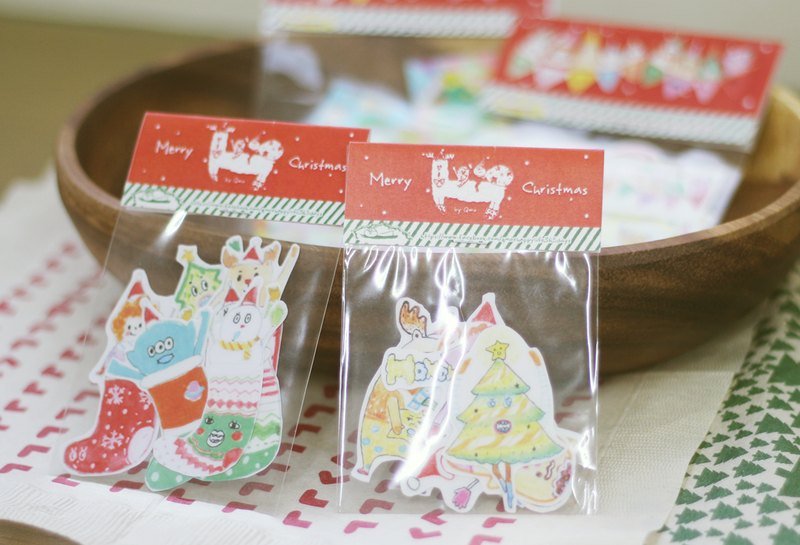 圣诞小人物躲进袜袜里贴纸包 - 贴纸 - 纸 红色