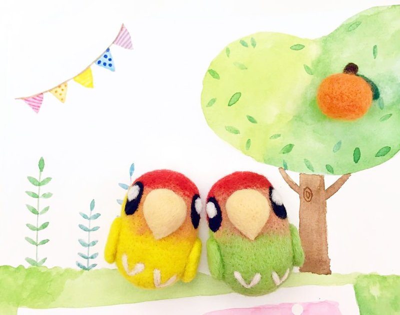 羊毛毡小鹦鹉吊饰 爱情鹦鹉 - 玩偶/公仔 - 羊毛 多色